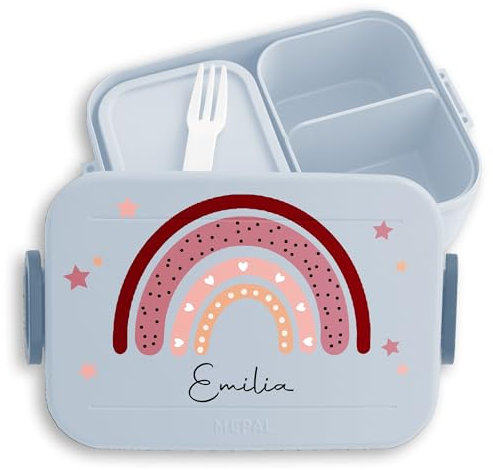 Kinder Bento Box Midi für Mepal Bentobox - Brotbox Regenbogen Lunchbox Rainbow mit Namen I - 900 ml - Hellblau - brotdose kindergarten vesperbox mädchen schule personalisierte geschenke kind