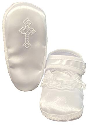 SWEA Pea & Lilli Baptism Shoes for Girls - White Baby Booties with Celtic Cross and Lace for Christening - Zapatos de Bautizo
