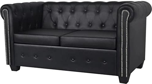 Hommdiy Chesterfield-Sofa 2-Sitzer Kunstleder Schwarz