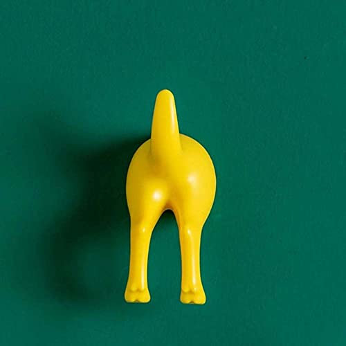 Nordic Plastic Dog Tail Hooks, Adhesive Bathroom Toliet Wall Mounted Storage Rack, Wall Mounted Coat Hat Key Hanger Rack(yellow)