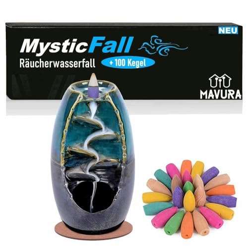 MysticFall Räucherwasserfall Räuchergefäß Rauch Wasserfall, Weihrauchbrenner Rückfluss Räucherset Duftlampe mit 100 Räucherkegel