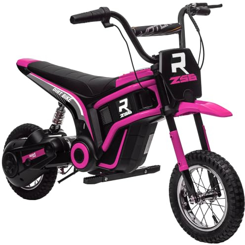 HOMCOM 24V Kids Electric Motorbike Ride On Motorcycle Ages 8-12 Years Pink | 350W Motor, Twist Grip Throttle, Music, Horn, 12 Pneumatic Tyres, Max Speed 16km/h