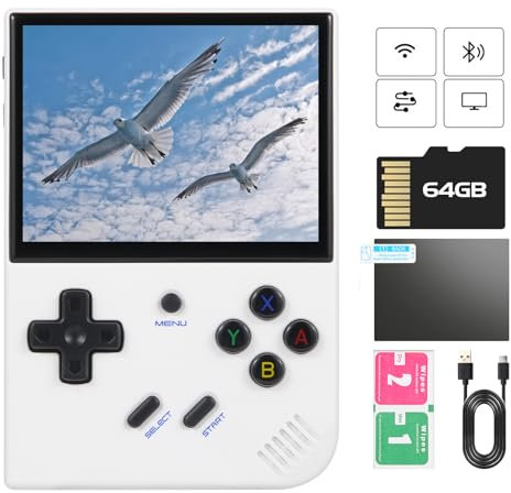 RG35XX Plus Handheld Spielekonsole, 3,5-Zoll-IPS-Bildschirm Retro-Videospielkonsole mit 64TF-Karte & 5500 + klassischen Spielen, eingebautem 3300-mAh-Akku, Unterstützt 5G-WLAN und Bluetooth 4.2