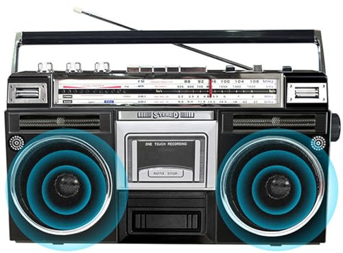 Tragbarer Stereo-Kassettenrekorder aus den 80er-Jahren mit 2 Lautsprechern, U-Disk/SD-Karte/TF-Karte, AC/DC-Stromversorgung, gleichmäßige Wiedergabegeschwindigkeit Black