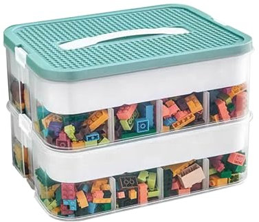 Zweistufig Aufbewahrungsbox für Lego Bausteine Ablagefächer Stapelbar Kisten Spielzeug Aufbewahrung mit Deckel Stapelboxen Kunststoff Sortierboxen Kleinteile Transparent (box only)
