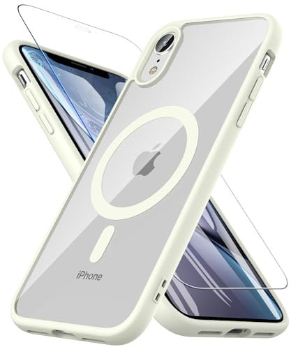 BESINPO für iPhone XR Hülle, Magnetisch Handyhülle iPhone XR [Kompatibel mit MagSafe] mit Panzer Schutz Glas, 360 Grad Stoßfest Rückseite Transparent Schutzhülle Kratzfest Case (Weiß)