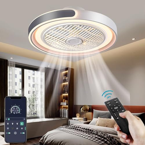 ASJK Ventilateur de Plafond avec éclairage, 72W Lampe de Ventilateur Moderne Silencieuse avec Ventilateur LED à intensité Variable pour Chambre, Salon, 6 Vitesses Réversible, Minuterie.Gris