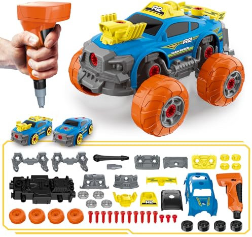 Pup Go Coche 3 en 1 Desmontable para Niños con Taladro Eléctrico, 46 Piezas Camión de Construcción, Construye Tu Coche con Herramientas de Juego, Regalo Stem Ideal para Niños de 3 4 5 6 8 Años (Azul)