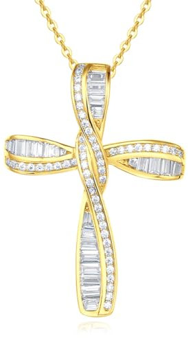 FANCIME Damen Halskette Gold mit Unendlichkeit Symbol Kreuz Anhänger Kette Infinity aus 925 Sterling Silber mit Funkelnde Zirkonia Schmuck für Frauen Kinder, Verstellbar Kettenlänge: 40 + 5 cm