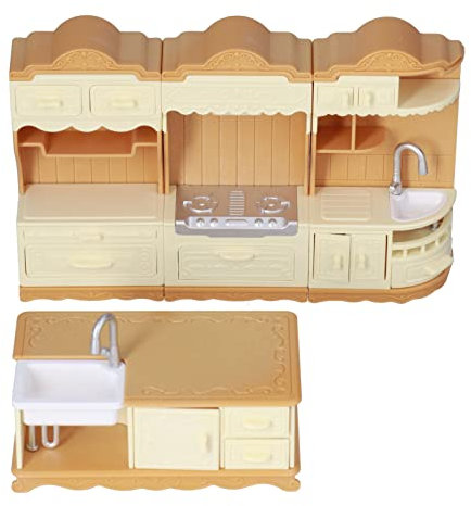 Juego de Cocina en Miniatura, Modelo de Cocina de Casa de Muñecas, Muebles Necesarios para Casa de Muñecas con Exquisita Artesanía, para Regalos de (Fregadero + Estufa + Mueble +