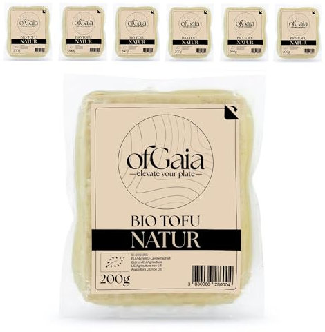 Tofu ofGaia Organischer Naturtofu - 6x200g Packung - Hochproteinhaltiger Veganer Fleischersatz - Nicht-GVO, ÖKO, BIO - 3 Geschmacksrichtungen