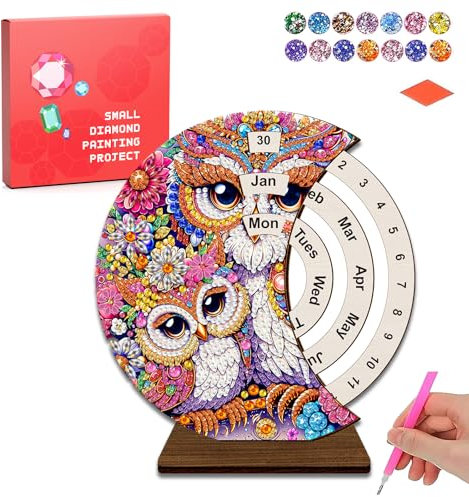 CharySim Diamond Painting Kalender Basteln Mädchen 7 8 9 10 11 12 13 Jahre Geschenkideen Kinder Teenager Bastelset DIY Erwachsene Set Basteln Mädchen 6-14 Jahre Geburtstagsgeschenke (Eule)