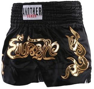 Xnihocha Kinder Muay Thai Boxen Short Jungen MMA Training Kurz Short Metallic Satin Kickboxen Hose für Sport und Fitness Schwarz 158-164