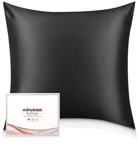 Adubor Seidenkissenbezug 80x80cm für Haar und Haut, mit verstecktem Reißverschluss, beide Seiten, 23 Momme Seide, Fadenzahl 900 (Schwarz, 1 Stück)