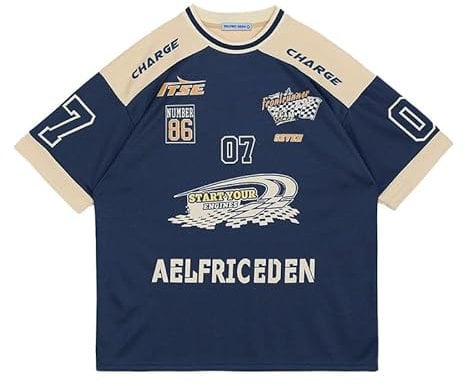 Aelfric Eden Herren Oversized Tshirt Damen Y2K T-Shirt Baggy Sommer Vintage Raglan Heavy Tee Casual mit Aufdruck Marineblau, XS