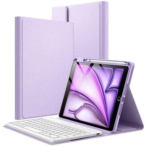 JETech Keyboard Case for iPad Air 11-Inch M3/M2 (2025/2024), iPad Air 5th/4th (10.9-Inch 2022/2020) with Pencil Holder, Magnetic Detachable Bluetooth Keyboard, TPU Back Stand Cover (Purple)