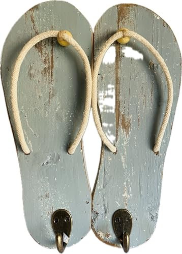 khevga Maritime Wandhaken 2er Set – Dekorative Sandalen mit Haken – Shabby Stil – Garderobehaken Maritim aus MDF – Perfekte Deko für Flur & Bad