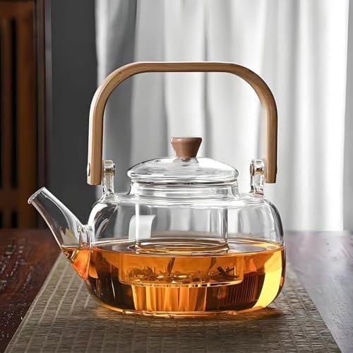 DxxD Glass Teapot, 1000 ml Tea Pot with Infuser, Heat-Resistant Borosilicate Teapot with Removable Strainer for Loose Tea, Blooming Tea Maker, Hot/Iced Water, Juice Beverage, Stovetop Microwave Safe