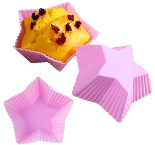 Cupcake-Formen aus Silikon, wiederverwendbar, waschbar, für Ofen, Mikrowelle, Geschirrspüler, 12 Stück (Sternform)