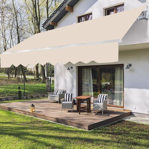 Randaco manuelle Gelenkarmmarkise Markise 250 x 200 cm Sonnenmarkise Sonnenschutz mit Kurbel für Garten, Alu/Polyester, Anti-UV und wasserfest, Winkelinstellung(5-45°), Beige