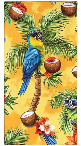 YISUMEI Mikrofaser Strandtuch Bedruckt mit Kokosnüsse Papagei, Weich Leicht Sandfest Schnelltrocknendes Handtuch, Übergröße XXL 180 x 90 cm