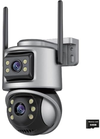 Outdoor WiFi Surveillance Camera Double-Lens, Wireless Surveillance Cameras PTZ IP Camera 6MP with TF Card 64GB Dual Screen Night Vision Color Auto Tracking Two-way Audio IP66