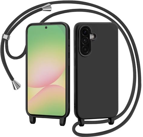 AOMYKE Handyhülle für Samsung Galaxy A56 5G Hülle mit Band, Handyband Samsung Galaxy A56 5G Hülle zum Umhängen Schutzhülle mit Kette Kordel Weich TPU Liquid Silikon Case, Schwarz