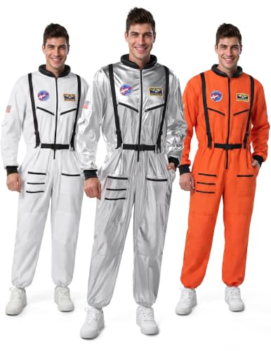 Spooktacular Creations Halloween-Astronautenkostüm für Erwachsene, Herren, silberner Raumanzug, Raumfahrer-Overall, Piloten-Outfit für Verkleidungsfestivals, Cosplay-Partys (mittel)