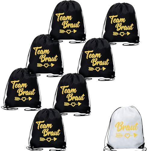 8 Stück Junggesellenabschied Frauen Team Bride Turnbeutel mit Kordelzug, JGA Frauen Turnbeutel, Damen Team Bride Rucksack Set, Braut Tasche Braut Bride Kordelzug für Braut Damen