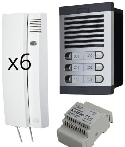 Sistemas Atis Pro Automatische Türsprechanlage – 2 Drähte, Citymax einfache Installation, für Wohnungen und Gemeinschaften, digital, Gesprächsgeheimnis (6 Wohnungen)