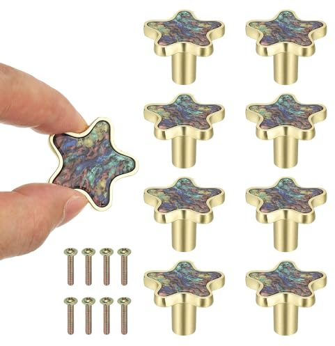 sourcing map 8 Pcs Star Shaped Cabinet Knobs, Bathroom Dresser Knobs Kitchen Drawer Pulls for Wadrobe Cupboard Door Furniture Hardware Multicolor