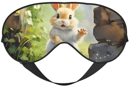 Augenmaske zum Schlafen, niedliche Aquarell-Hasen-Schlafmaske mit verstellbarem Riemen