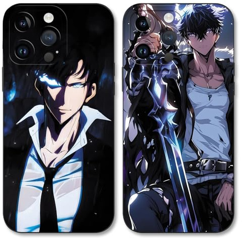 2 Stück Anime Schwarz Handyhülle für Samsung Galaxy S25 Ultra 5G 6,8 Hülle, Manga Solo Leveling Heißblütiger Motiv Muster für Junge, Stoßfest TPU Kratzfest Fallschutz Cartoon Schutzhülle, Anime
