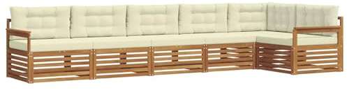 vidaXL Outdoor-Sofagarnitur mit Kissen 6 pcs Natur und Creme, Gartenmöbel, Moderne Sofa-Garnitur, Eck-Sitzgruppe für Lounge draußen, bequemer Terrassenstuhl