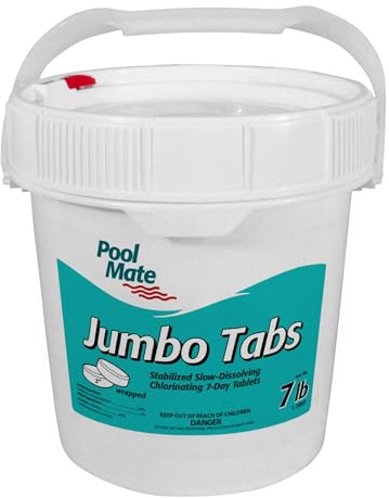 Pool Mate 7-Pounds Premium Slow-Dissolving Jumbo Tabs, Chlorine Tablets 3 Inch, Made in USA