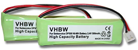 vhbw 2X Akku kompatibel mit Medion MD82622, MD83001, MD83022, MD83091, MD83166, MD83274, MD83542, u.a. schnurlos Festnetz Telefon (500mAh, 2.4V, NiMH)