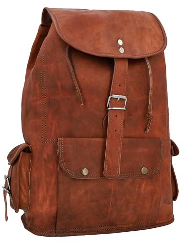 Gusti Rucksack Leder - Bobbie 15 Damen und Herren Lederrucksack Cityrucksack aus Leder Vintage Retro Braun