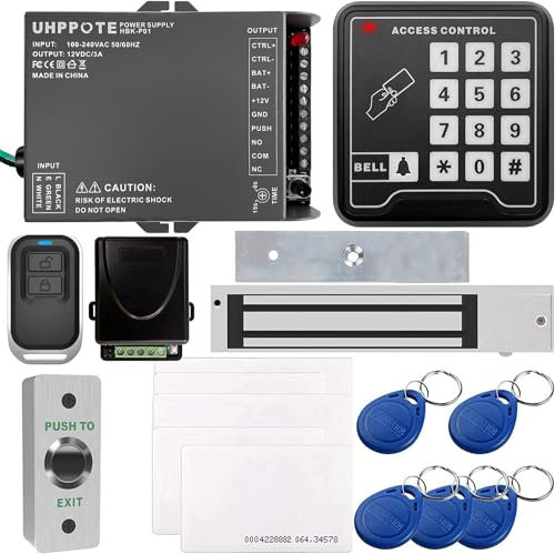 UHPPOTE Kit Complet de Système de Contrôle d'Accès de Sécurité de Carte 125 KHz EM-ID pour Une Porte avec la Serrure Magnétique de Maintien Force 600Lbs 280KG