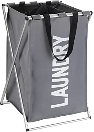 WENKO Wäschesammler UNO Grau, Stabiler Wäschekorb mit Deckel und praktischen Tragegriffen, 52 l Stauraum in einem Fach, (B x H x T): 35 x 57 x 38 cm, Moderne Aufschirft Laundry