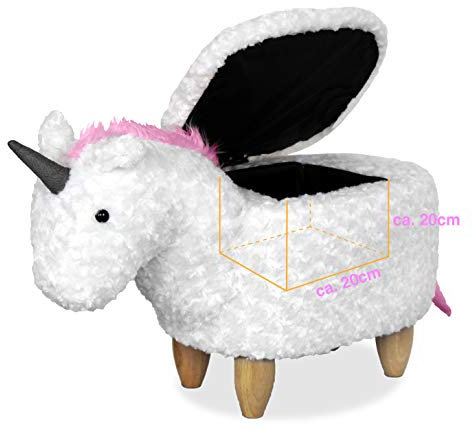 Unbekannt Charlottes Möbelkaufhaus Einhorn Hocker mit Stauraum. Sitzhocker, Fußbank Kinderhocker. Einhorn Pferd zum Sitzen in Weiß und Rosa.