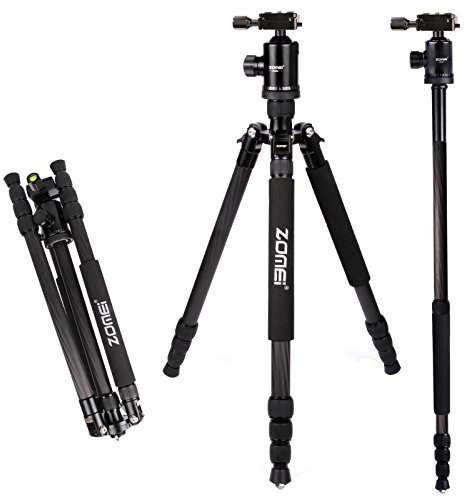 Zomei Z888C Treppiede per fotocamera portatile in fibra di carbonio nero con borsa da trasporto con piastra a sgancio rapido con testa a sfera, compatibile con fotocamere Sony Nikon ecc