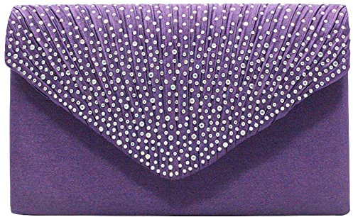 wocharm Womens Ladies Satin Diamante Clutch Bag Envelope Handbag Evening Bridal Bag Wedding Fashion Prom Vintage Shoulder Bags(Purple)