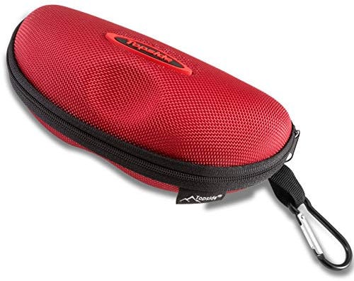 TOPSIDE Brillenetui Hardcase Herren Damen mit Reißverschluss (rot) - Inkl. Karabinerhaken, Brillenband, Aufbewahrungsbeutel & Mikrofaser-Reinigungstuch
