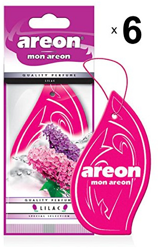 AREON Mon Auto Lufterfrischer Lila Blume Duft Autoduft Anhänger Hängend Aufhängen Spiegel Violett Pappe 2D Wohnung (Lilac Set Pack x 6)