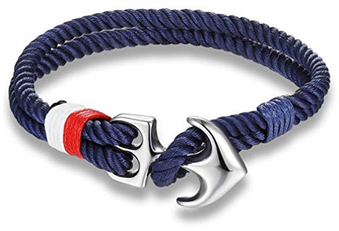 Bracelet en Corde Homme et Femme (Ancre Corde Bleu/Blanc/Rouge)