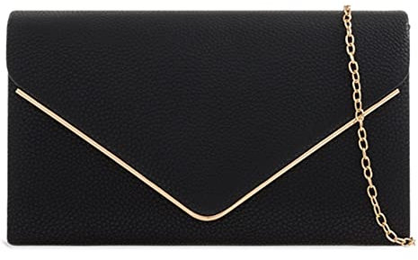 LeahWard Women's Faux Leather Flap Clutch Bags Wedding Party Handbags For Women (Black)