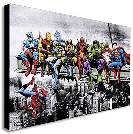 Kunstdruck auf Leinwand, Motiv Superhelden, gerahmt, A2, 61 x 40,6 cm, für Wohnzimmer