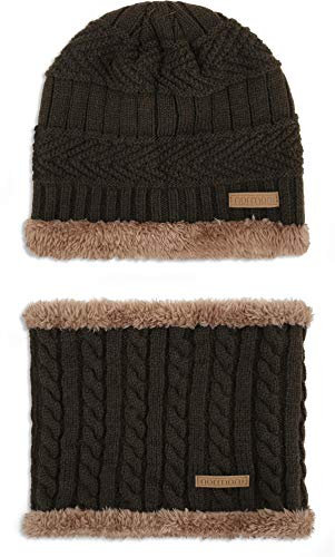 normani Winterschal und Wintermütze mit Fell aus Feinstrick für Herbst und Winter Farbe Braun/Braun