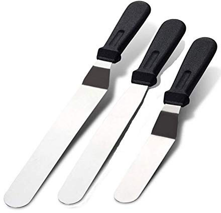 Sorxine Icing Spatula Metal Stainless Steel for Kitchen Cake Baking Decorating, Angled Icing Spatula Set of 3 with 6, 8, 10 Blade (Black2)