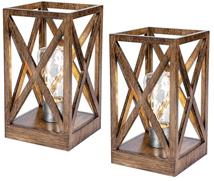 WINGBO 2 Pack Retro Battery Powered Table Lamps, Battery Operated Cordless Lamp Set, Portable Nightlight Decorative Light for Living Room Dining Room Bedroom Entryway Patio, Faded Brown Finish